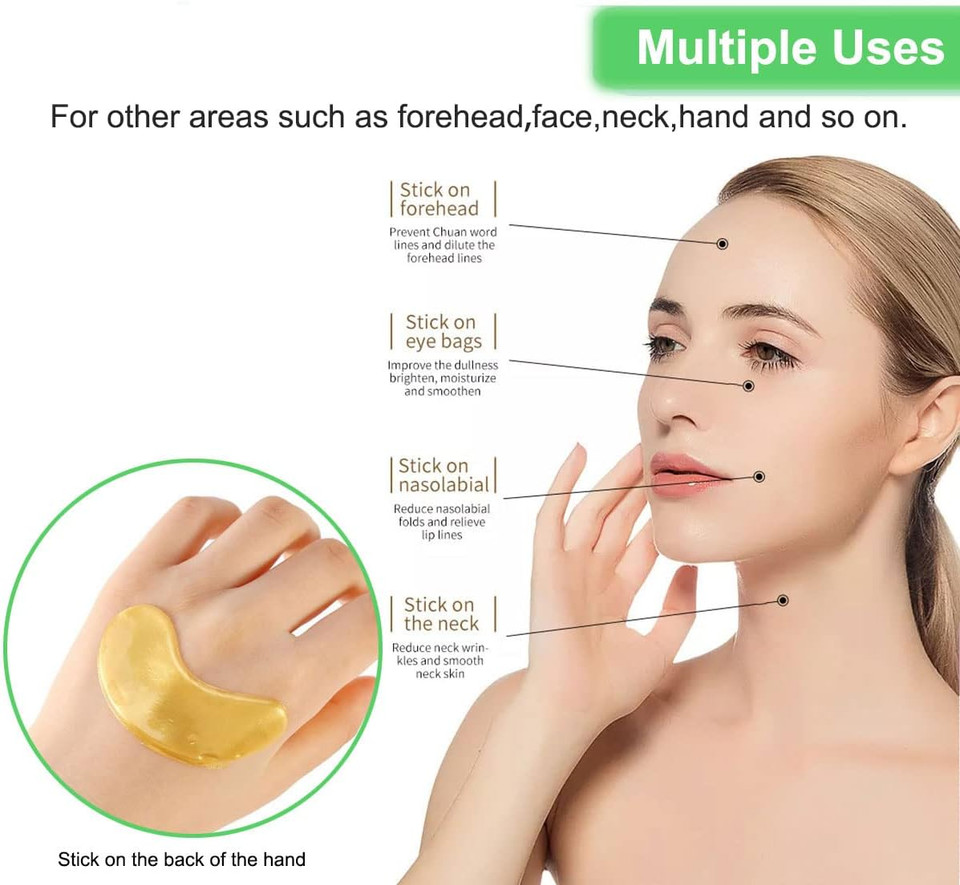 10 Pairs Crystal Collagen 24k Gold Under Eye Gel Pad Face Mask Anti Aging Wrinkle for Dark Circles, Anti Wrinkle, Puffy Eyes, Skincare, Hydrating, Soothing