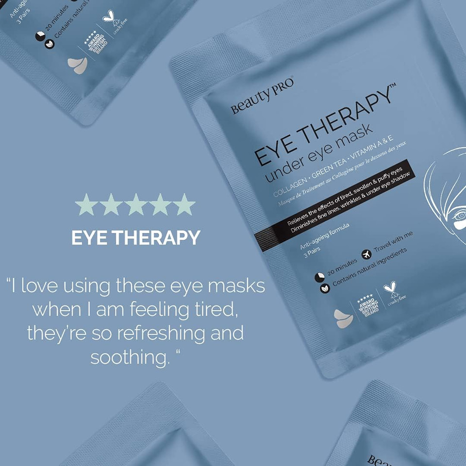BEAUTYPRO EYE THERAPY Under Eye Gel Patches Natural Green Tea Extract Pads Collagen Skincare Masks for Puffy Eyes Dark Circles & Wrinkles Vegan 3 Pairs Multi Award Winning Brand