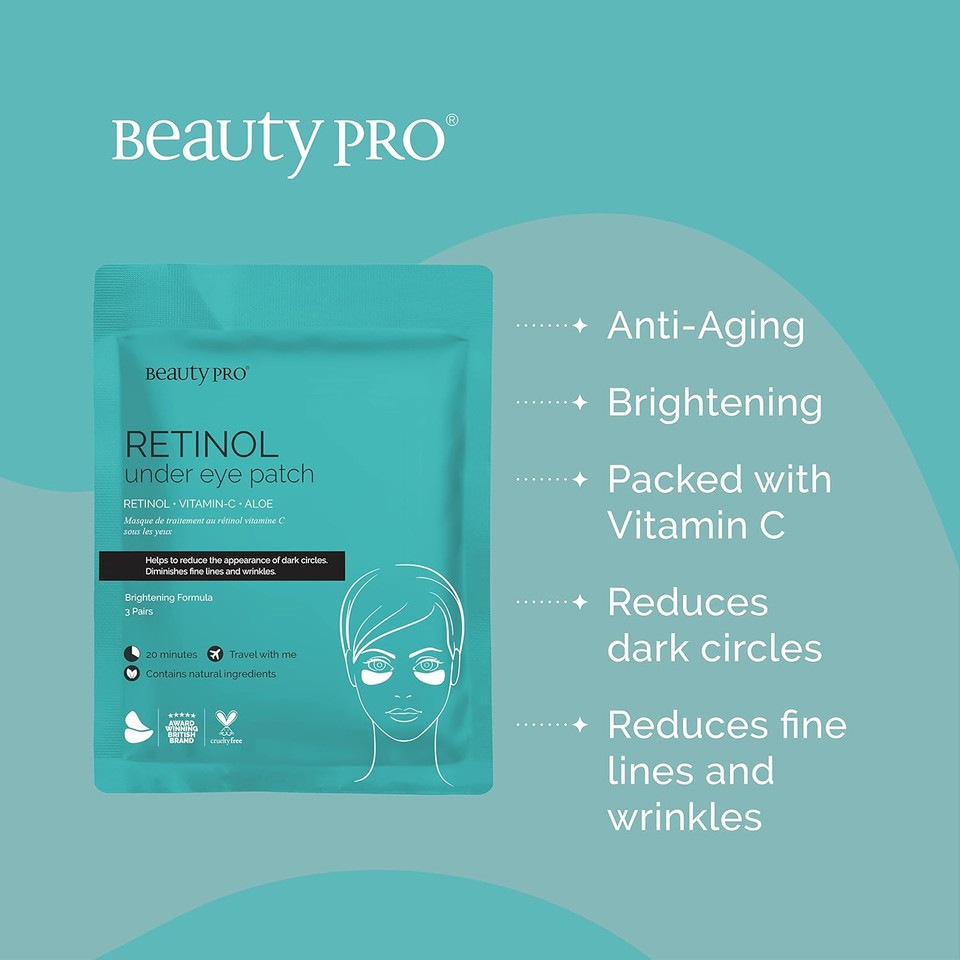 BEAUTYPRO Retinol Under Eye Gel Patches with Retinol Cream Natural Under Eye Masks Collagen Treatment for Puffy Eyes Dark Circles & Wrinkles Vegan Multi Award Winning Brand 3 Pairs