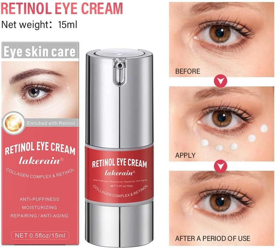 Retinol Eye Cream for Dark Circles and Puffiness, Anti-Wrinkle, Anti-Aging Eye Cream with Hyaluronic Acid and Collagen, Smooth Fine Lines and Hydrate Eye Area Under Eye Cream