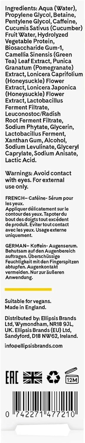 Q+A Caffeine Eye Serum (15ml), Brightening Eye Serum, 99.9% Natural Caffeine Eye Treatment for Dark Circles, Puffiness & Fine Lines, with Green Tea & Pomegranate Antioxidants, Anti Aging Skincare