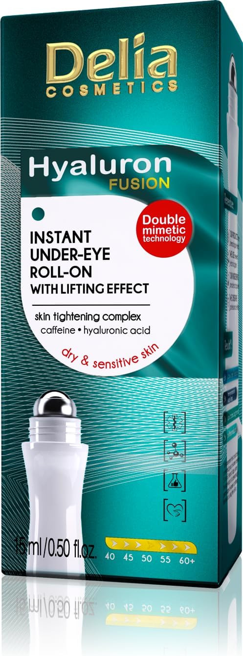 Delia - Hyaluron Fusion - Roll-On Lifting Effect Eye Contour - Instant Under-Eye Tightening Complex - for Dark Circles & Crow's Feet - Brighter, Smooth Look - 15 ml