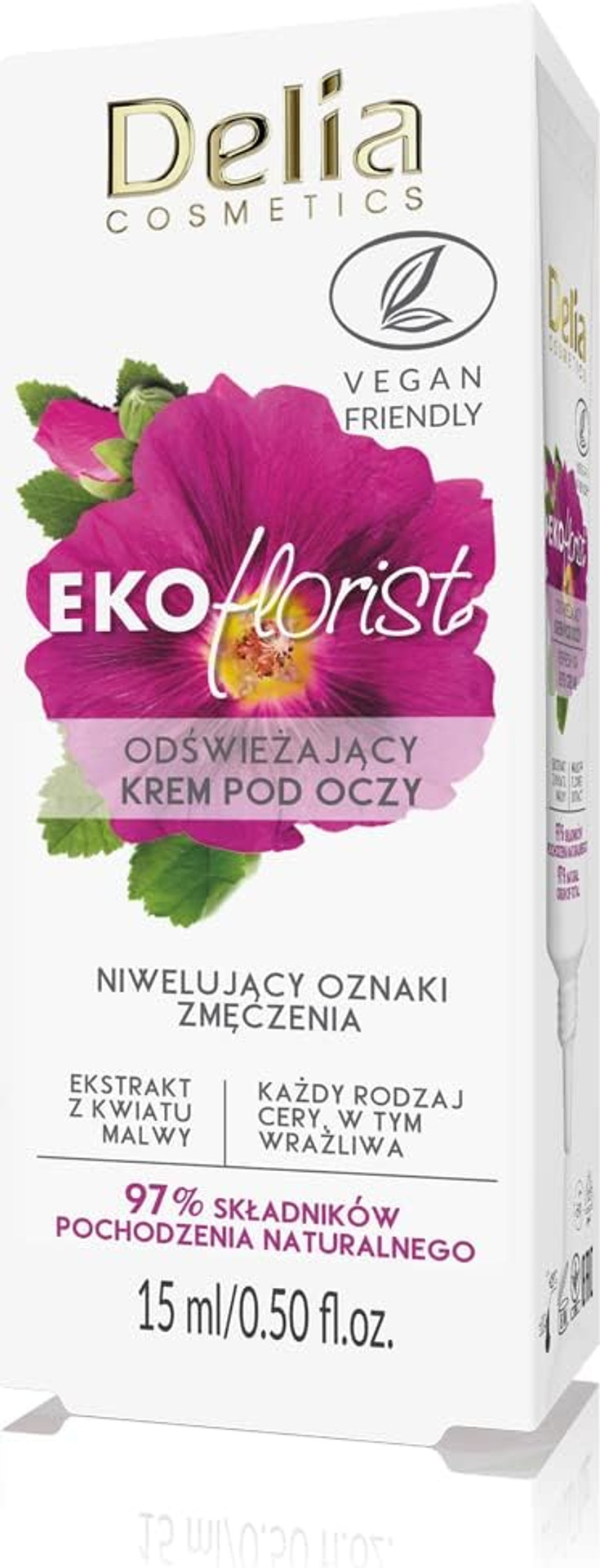 Delia Cosmetics - EKOflorist - Eye Cream - Refreshing, Vegan Natural Cosmetic - Hyaluronic Acid - All Skin Types - Regenerates, Smoothes, Moisturizes, Elasticizes, Eliminates Signs of Fatigue - 15ml