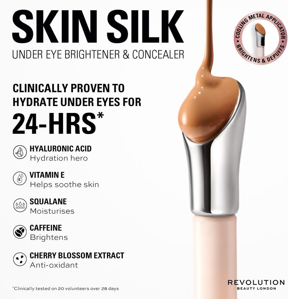 Revolution, Skin Silk Radiant Serum Under Eye Brightener, Hydrates & Smooths Under Eye with Hyaluronic Acid & Squalane, Vegan & Cruelty-Free, Fair Cool, 4ml
