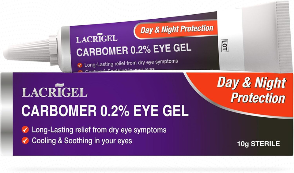 Lacrigel CARBOMER 0.2% - Eye Gel for Dry, Tired, and Red Eyes - Soothes Irritation, Reduces Soreness - 24x7 Day and Night Protection - Safe and Premium Formulation - Sterile Pack of 10g (Pack 3)