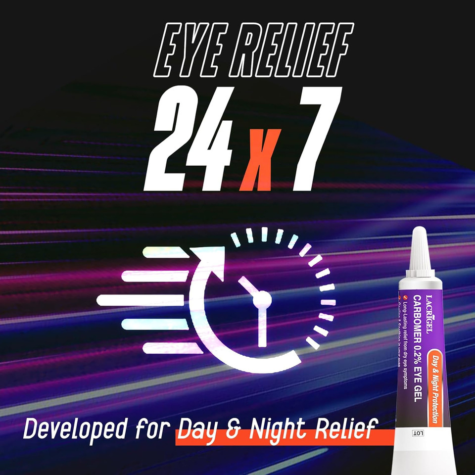Lacrigel CARBOMER 0.2% - Eye Gel for Dry, Tired, and Red Eyes - Soothes Irritation, Reduces Soreness - 24x7 Day and Night Protection - Safe and Premium Formulation - Sterile Pack of 10g (Pack 3)