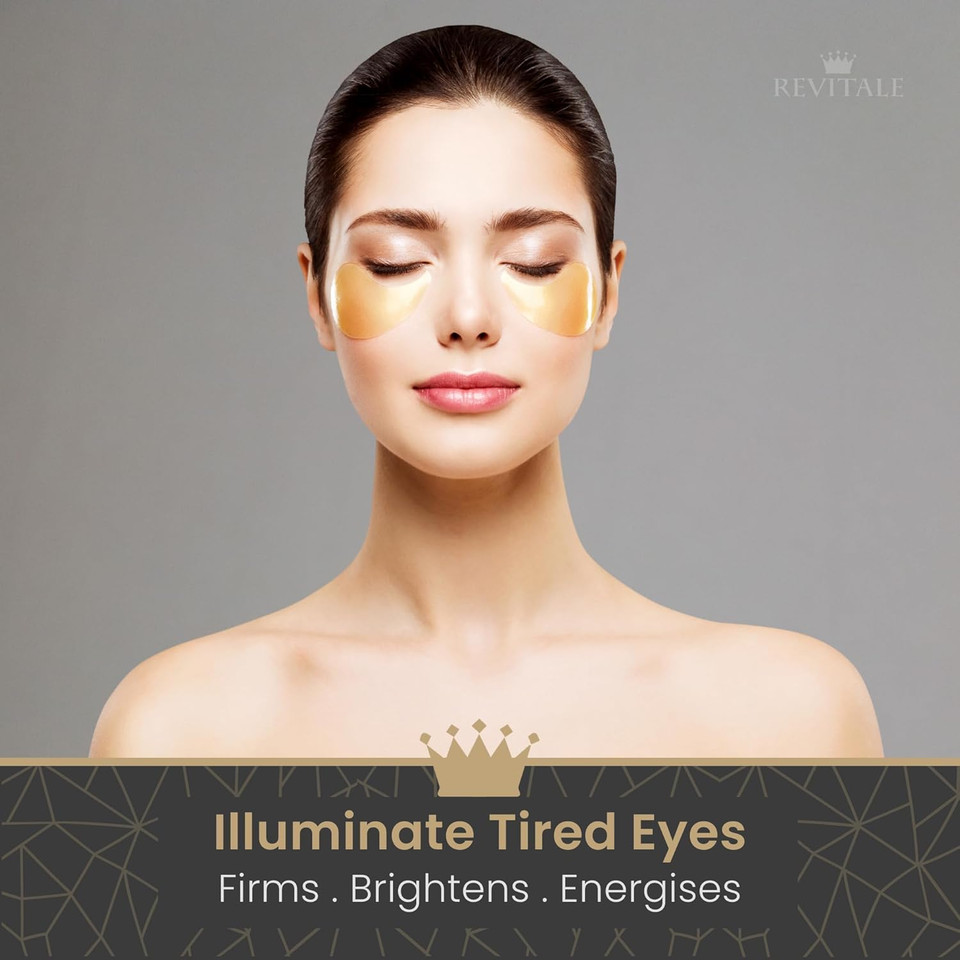 Revitale 24k Gold Under Eye Collagen Patches, Reduce Puffy Eyes & Dark Circles, Illuminate Tired Eye Masks - Firms, Brightens, Energises (Packets - 30 Pair)