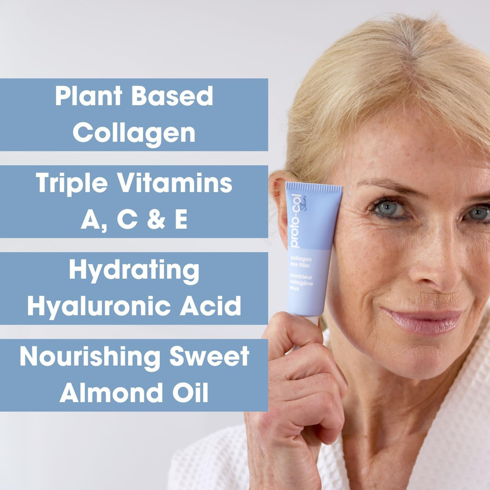Proto-col - Hydrating Collagen Eye Cream, Boosts, Brightens and Moisturises Puffy Bags, Dark Circles and Crow's Feet for Younger Looking Skin, Made with Hyaluronic Acid and Vitamin C