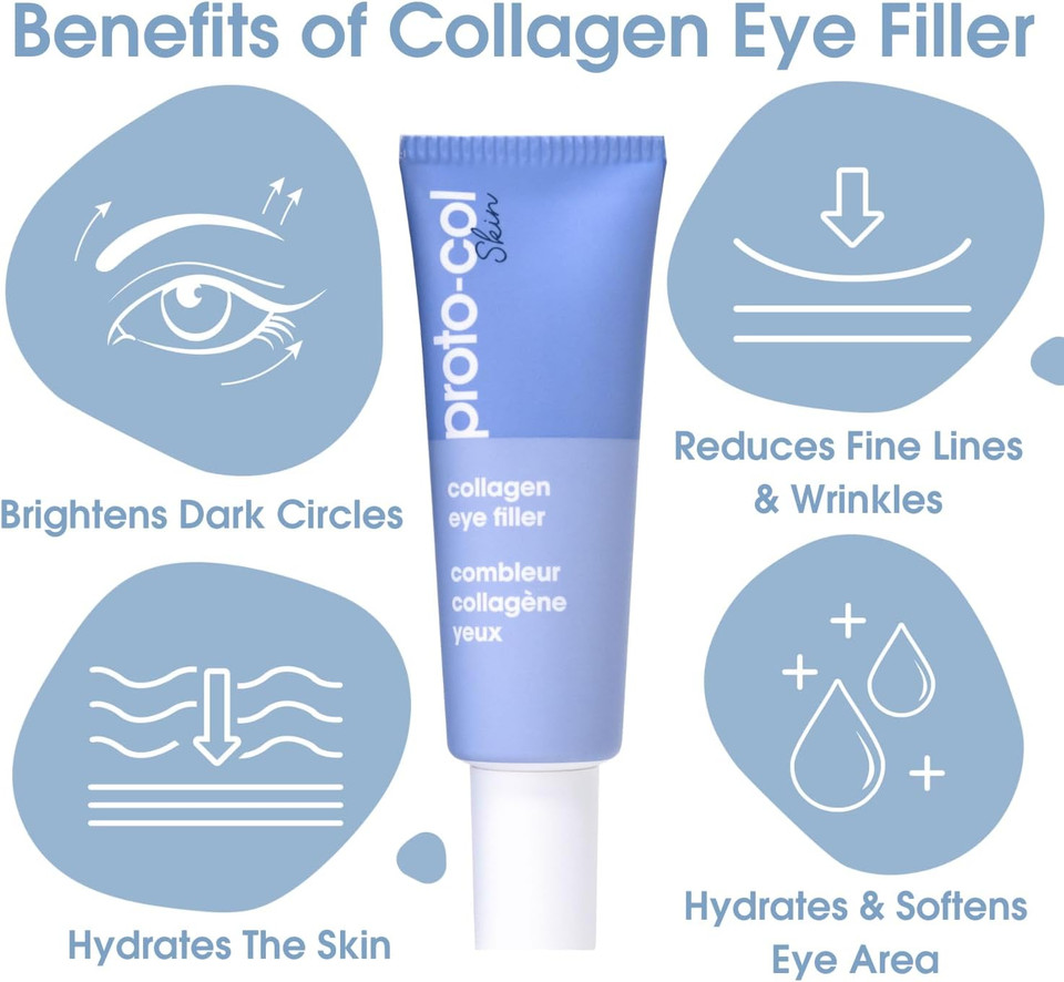 Proto-col - Hydrating Collagen Eye Cream, Boosts, Brightens and Moisturises Puffy Bags, Dark Circles and Crow's Feet for Younger Looking Skin, Made with Hyaluronic Acid and Vitamin C