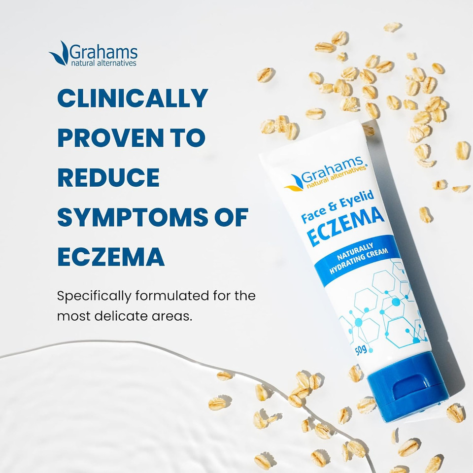 Grahams Natural Face & Eyelid Eczema Cream - Face Cream for Eczema, Dermatitis & Itch Relief - with Colloidal Oatmeal for Dry Skin, Redness & Inflammation | Hypoallergenic & Steroid-Free (50g)