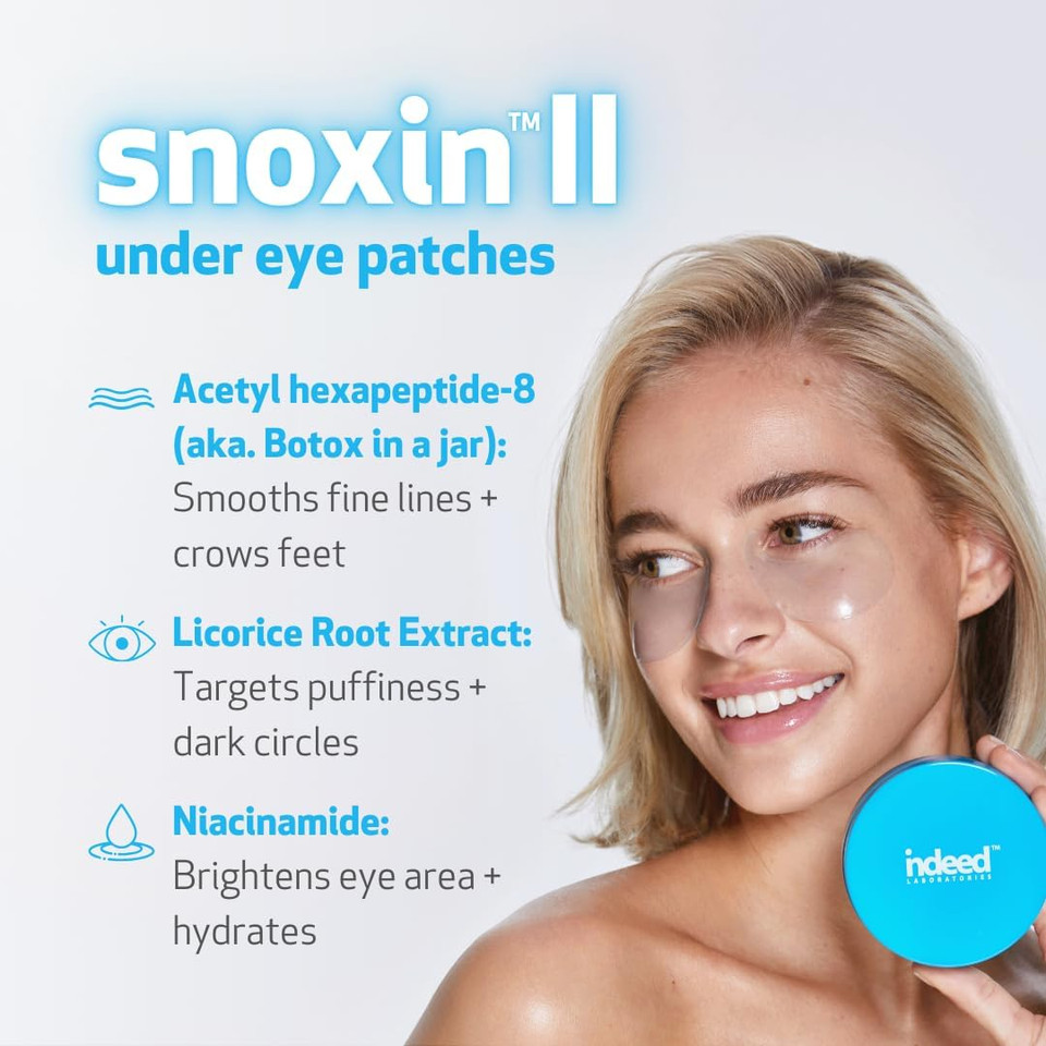 Indeed Labs Snoxin II Under Eye Patches - Argireline & Niacinamide Reduce Dark Circles, Puffy Eyes, Undereye Bags, Wrinkles - Biodegradable Hydrogel Under Eye Patches for Fine Lines & Crows Feet