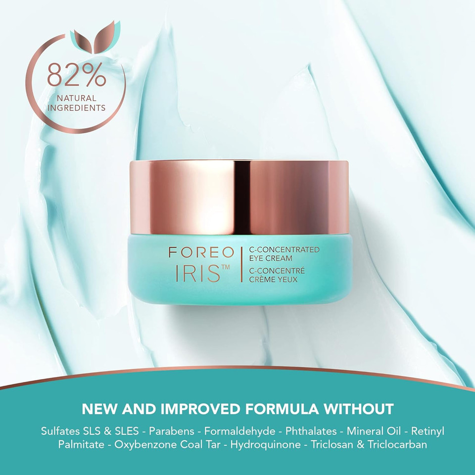 FOREO IRIS C-Concentrated Brightening Eye Cream for Dark Circles and Puffiness - Under Eye Brightener - Hyaluronic Acid - Antioxidant - Vegan - Travel Size - All Skin Types - 0.5 oz