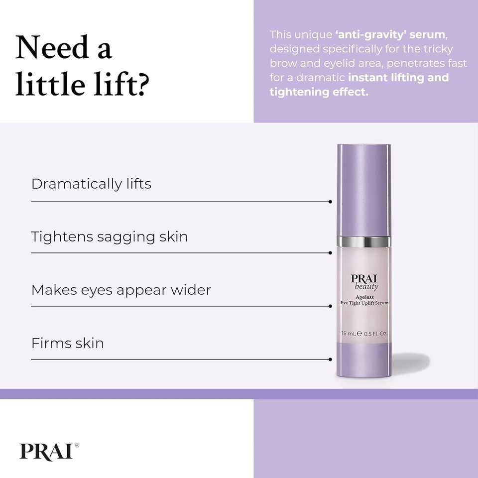PRAI Beauty Ageless Eye Tight Uplift Serum - Glycerin for Locking in Moisture & Smoothes Out Fine Lines - Anti Aging Serum for Face, Enhance Skin Support System | Eye Serum in 15ml