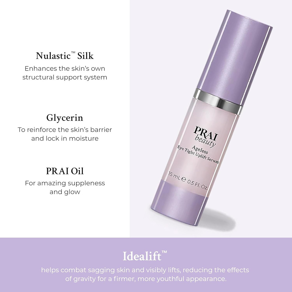 PRAI Beauty Ageless Eye Tight Uplift Serum - Glycerin for Locking in Moisture & Smoothes Out Fine Lines - Anti Aging Serum for Face, Enhance Skin Support System | Eye Serum in 15ml