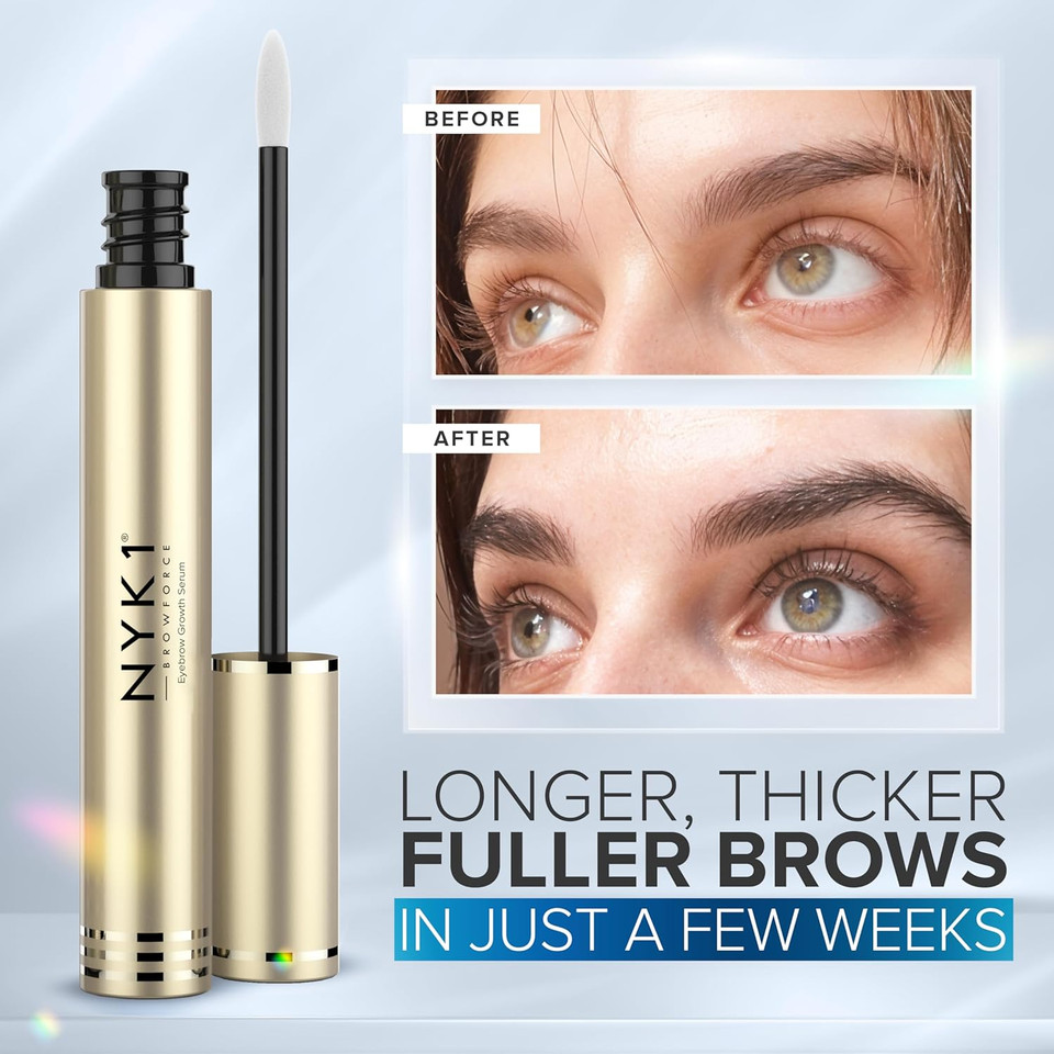 NYK1 CONCENTRATED Eyebrow Growth Serum For Thicker Brows (XL - 8ml) BrowForce Eyebrow Serum To Grow Fuller Thicker Natural Eye Brows - Advanced Eye Brow Growth Serums Formula For Eyebrows Regrowth