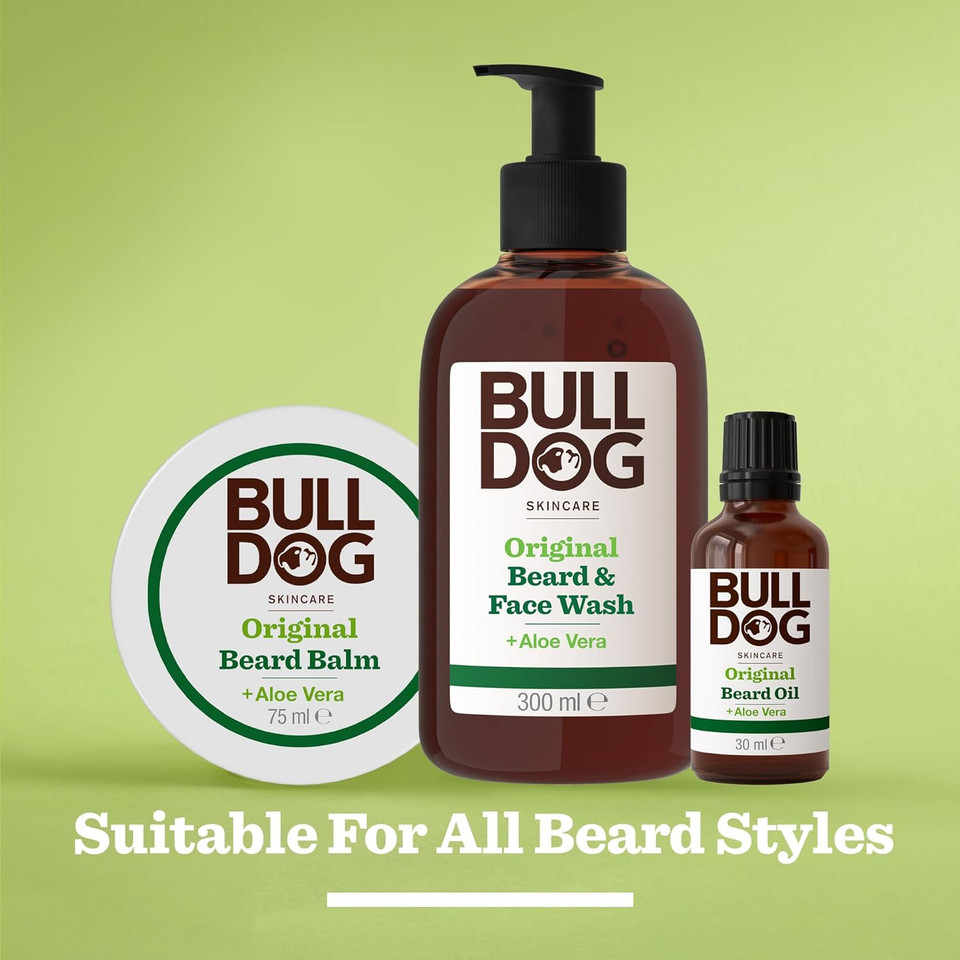 BULLDOG SKINCARE 2-in-1 Original Beard & Face Wash For Men 300 ml, Aloe Vera Enriched, For All Beard Types, Removes Dirt & Oil