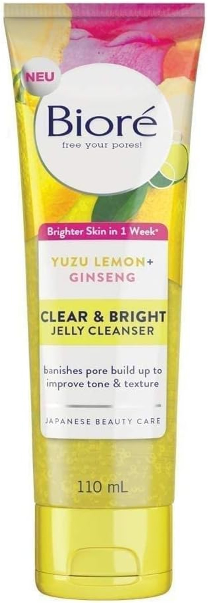 Bioré Clear and Bright Yuzu Lemon + Ginseng Jelly Cleanser Face Wash, 110 ml