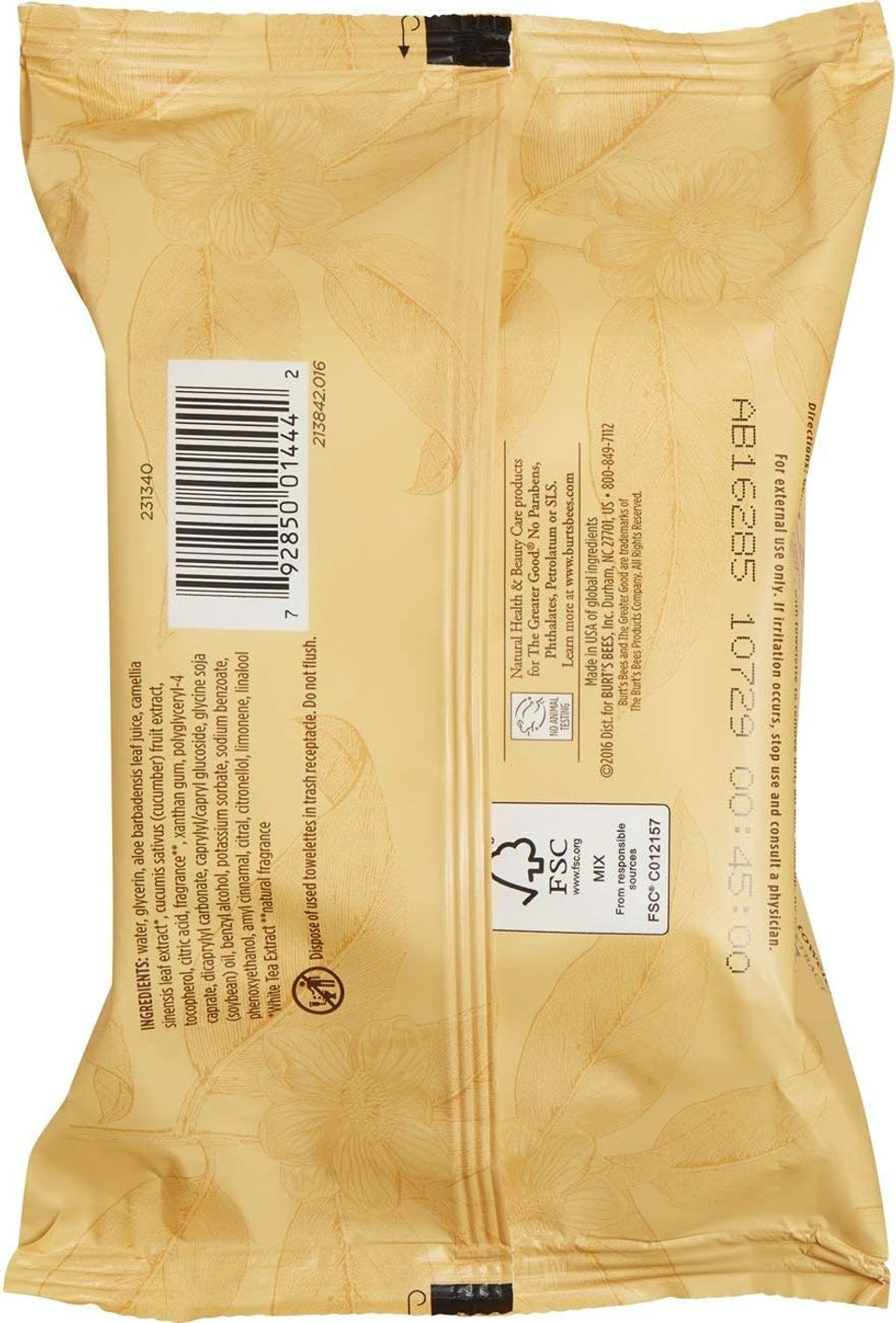 Burt's Bees Puryifying facial towelettes with White Tea Extract all skin types, 30 Count