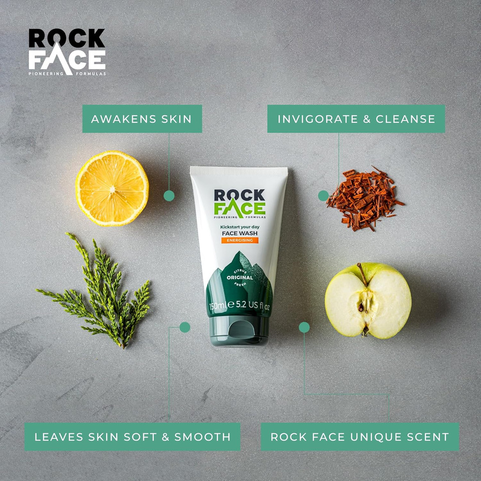 Rock Face Energising Face Wash for Men 100ml | Everyday Face Wash | Fresh Citrus | For Smooth Skin | Alcohol Free (Pack of 2)