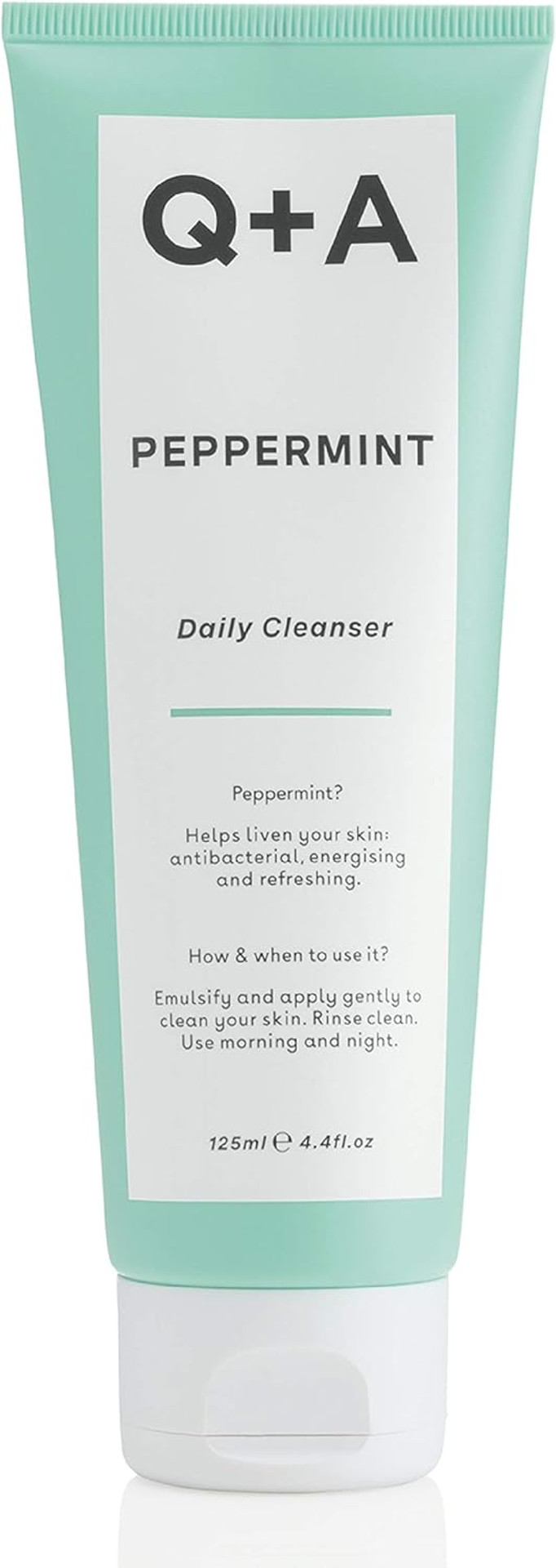 Q+A Peppermint Daily Cleanser (125ml), Refreshing Gel Cleanser, 98.2% Natural Peppermint Facial Wash for Oily, Stressed & Blemish-Prone Skin, Gentle Skincare, Purifies & Balances Oil