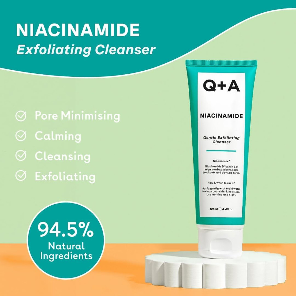 Q+A Hyaluronic Acid Hydrating Cleanser (125ml), Gentle Foaming Cleanser, Face Wash with Aloe Vera and Coco Betaine, Hydrating and Non-Drying, Fragrance Free Skincare