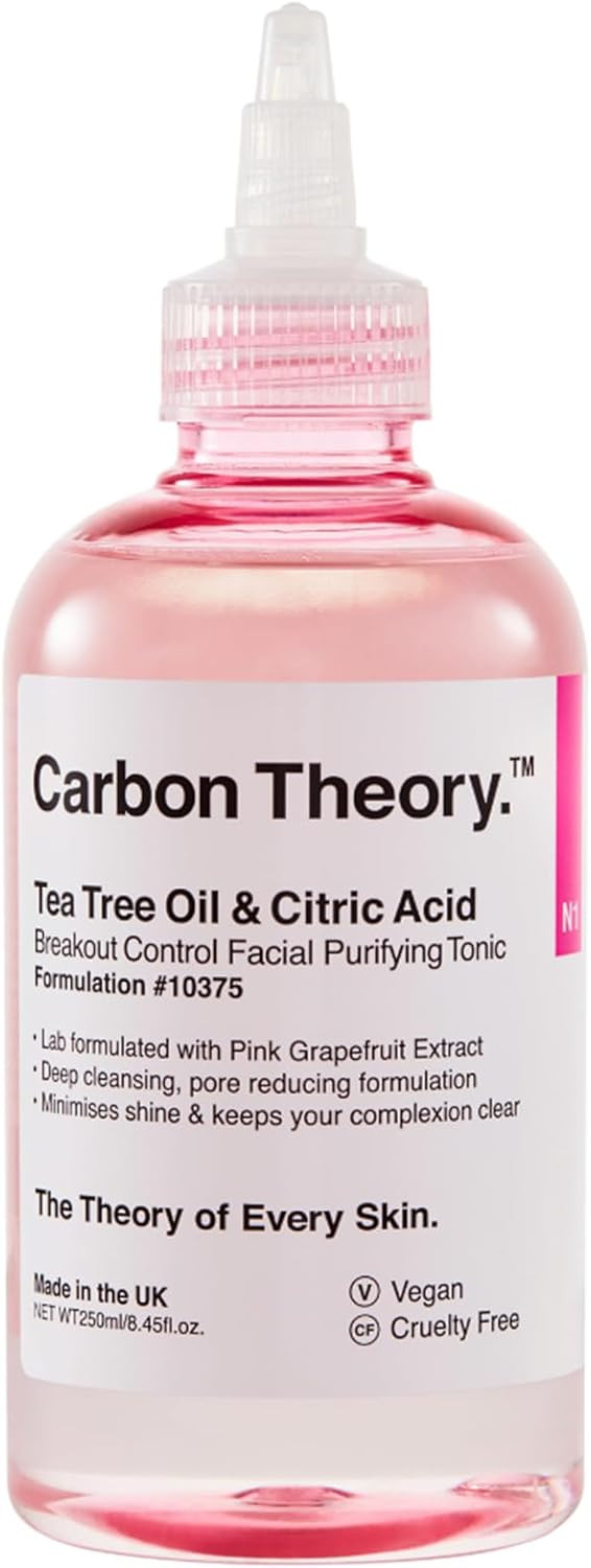 Carbon Theory | Tea Tree Oil & Citric Acid Breakout Control Facial Purifying Tonic with Pink Grapefruit | Natural, Vegan and Cruelty Free | 250ml