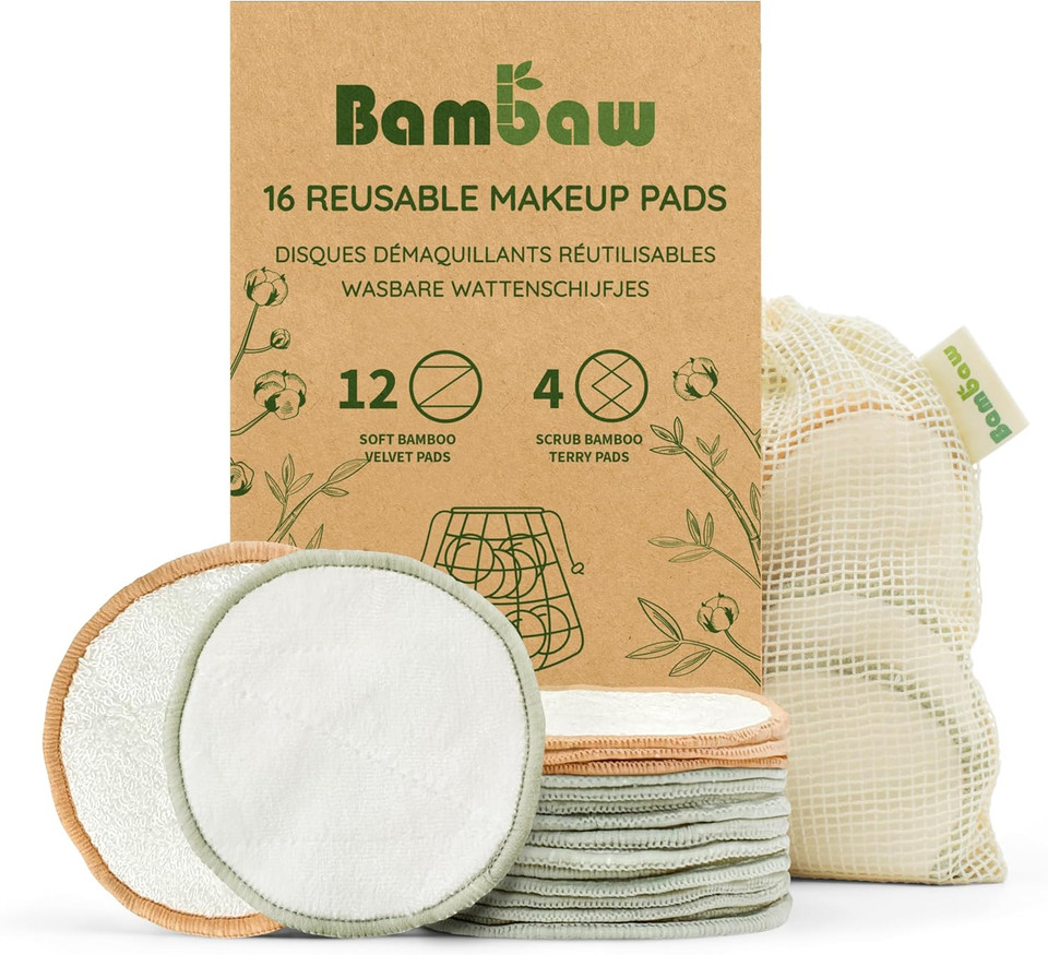 Washable Make-up Pads, 16 Reusable Cotton Pads Made of Bamboo and Cotton with Laundry Bag, Washable Pads, Cotton Pads, Reusable, Make-up Pads, Washable, Zero Waste Bambaw