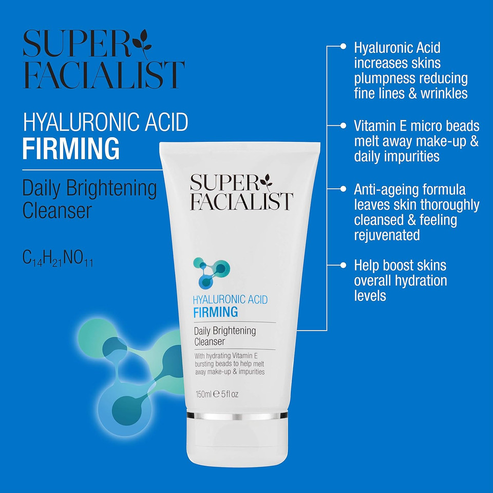 Super Facialist Hyaluronic Acid Firming Daily Cleanser - Firm, Hydrate & Lift Skin with Vitamin E & Mango Seed Oil, Gentle Face Cleanser & Face Care, Vegan Friendly, 150ml