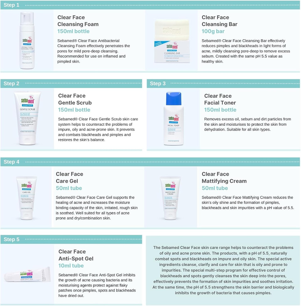 Sebamed Clear Face Anti-Bacterial Cleansing Foam | 150ml | pH5.5 Value | For Impure & Acne Prone Skin | Combats pimples & blackheads