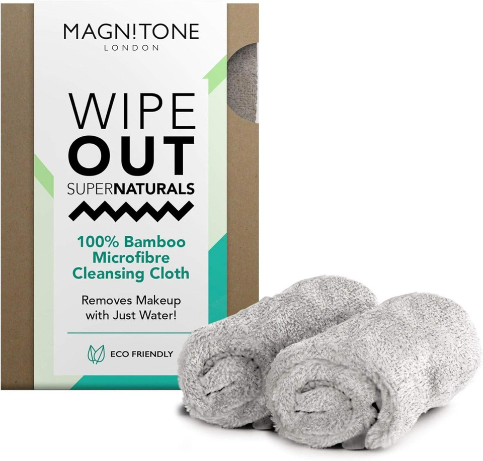 Magnitone London WipeOut Extraordinary 100% Bamboo MicroFibe Super Natural Cleansing Cloth, Grey - 40cm x 17cm each - Pack of 2