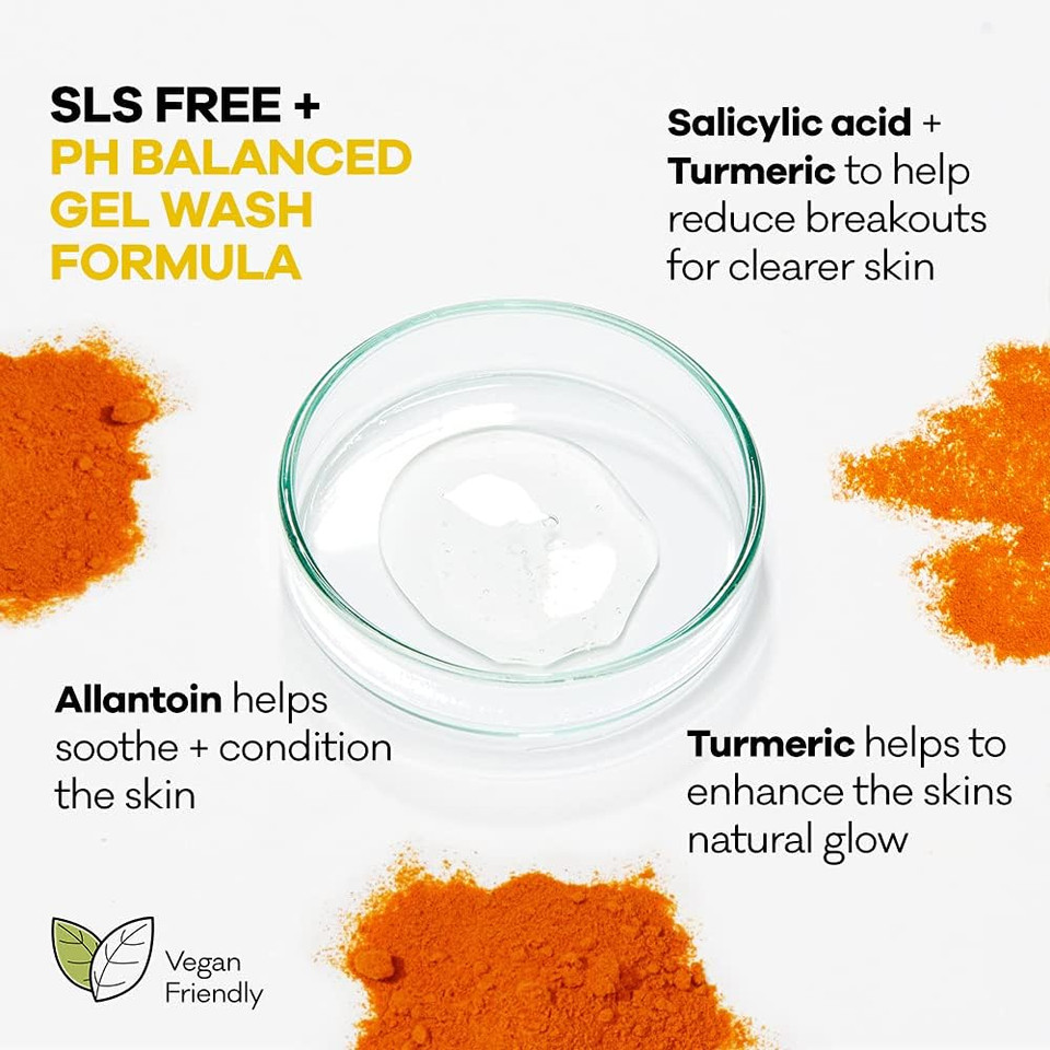 Botanical Lab Turmeric + Salicylic Acid Balancing Gel Face Cleanser for Combination, Oily and Blemish Prone Skin, Clear, 150 ml