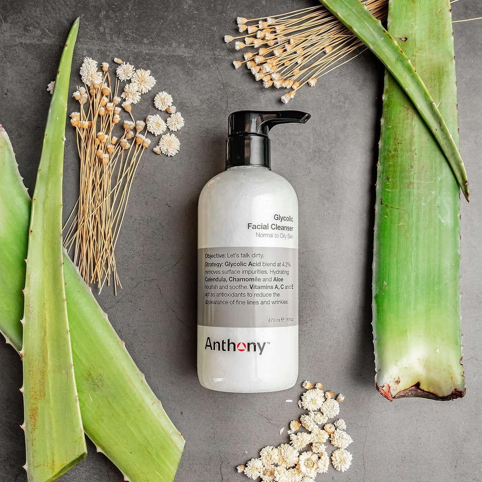 Anthony Glycolic Facial Cleanser for Men  Daily Cleansing Face Wash and Shave Prep  Hydrating, Exfoliating, and Gentle on Sensitive Skin  Non-foaming