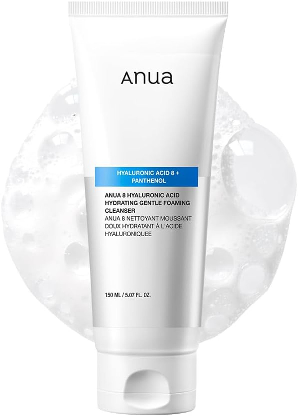 ANUA Hydrating Gentle Foaming Cleanser, Hyaluronic Acid, Glycerin, Zinc PCA, Panthenol, Korean Face Wash for Dry Skin, for Double Cleansing, Korean Skincare, 150ml/5.07fl oz
