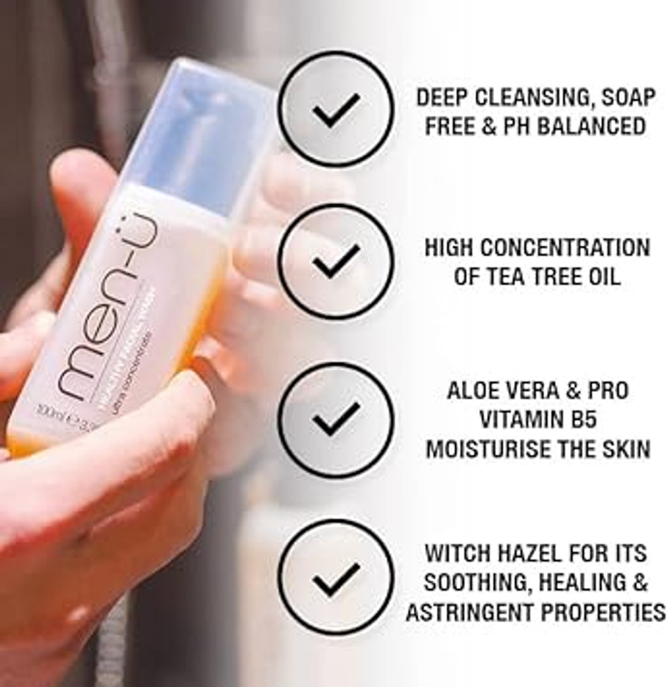 men-ü HEALTHY FACIAL WASH 100ml, for up to 265 washes, Ultra-Concentrate Healthy Face Cleanser, Facial Cleansing for Men Before or After Shaving
