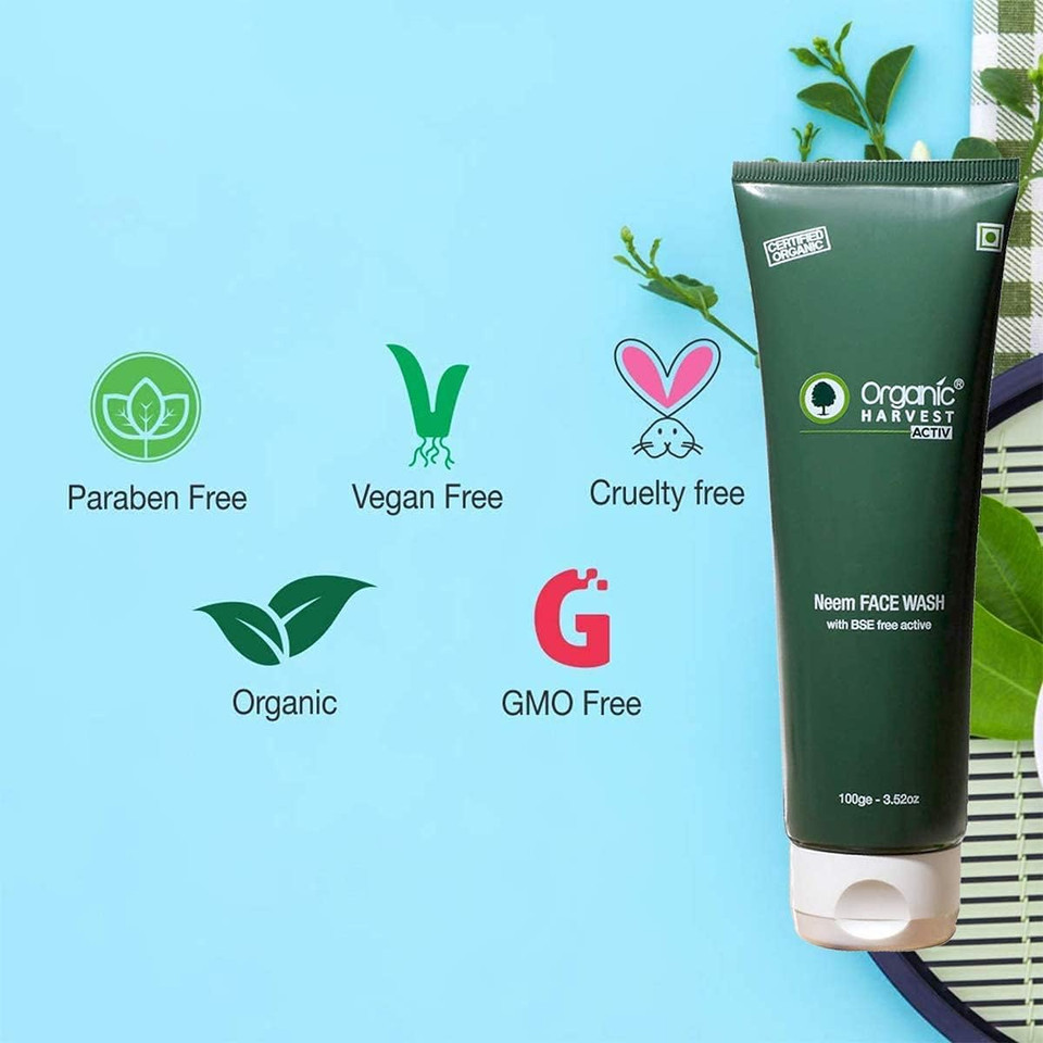 Organic Harvest Acne Control Mattifying Face Wash: Neem & Tulsi | Cleanser for Oily Skin | For Acne and Pimples | For men & women | 100% American Certified Organic | Sulphate & Paraben-free | 100g