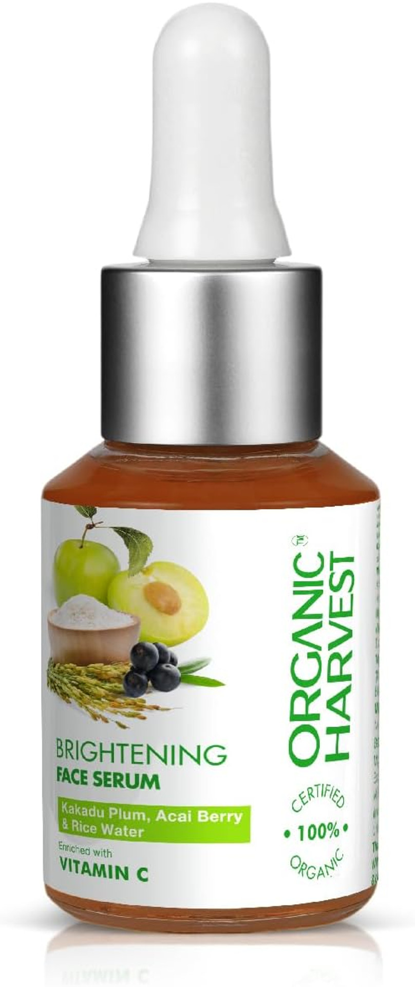 Organic Harvest Skin Illuminate Vitamin C Face Serum for Radiant & Glowing Skin, Infused with Acai Berry & Daisy Flower, Ideal for Brightening & Whitening, 100% Organic, Paraben & Sulphate Free  30ml