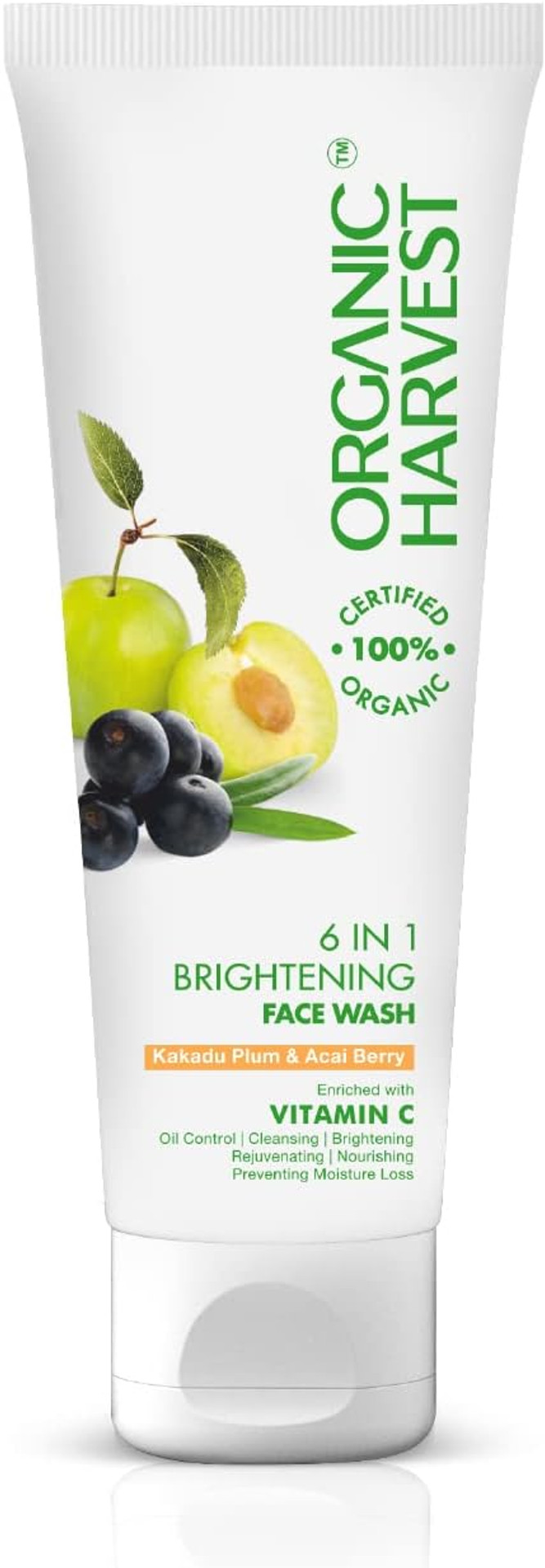 Organic Harvest 6-in-1 Face Wash For Women Daily Use with benefits of Oil Control, Cleansing, Nourishing, Moisture, Face Cleanser With Scrub Particles For Oily Skin, Paraben & Sulphate Free  100gm