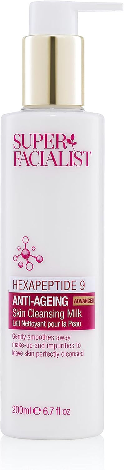 Super Facialist Hexapeptide 9 Anti-Ageing Advanced Skin Cleansing Milk - Gentle Cleanser with Almond Oil to Remove Impurities, Effective Make Up Remover, Vegan 200 ml