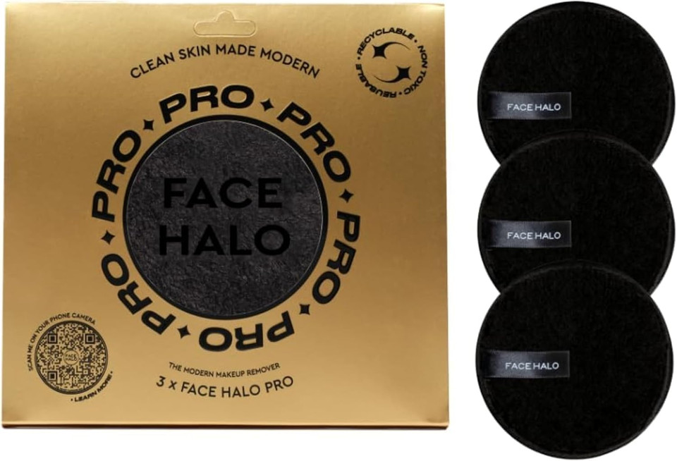 Face Halo Pro Makeup Remover, Eco-Friendly, Reusable, Vegan Friendly, Black, Set of 3 (Pack of 1)