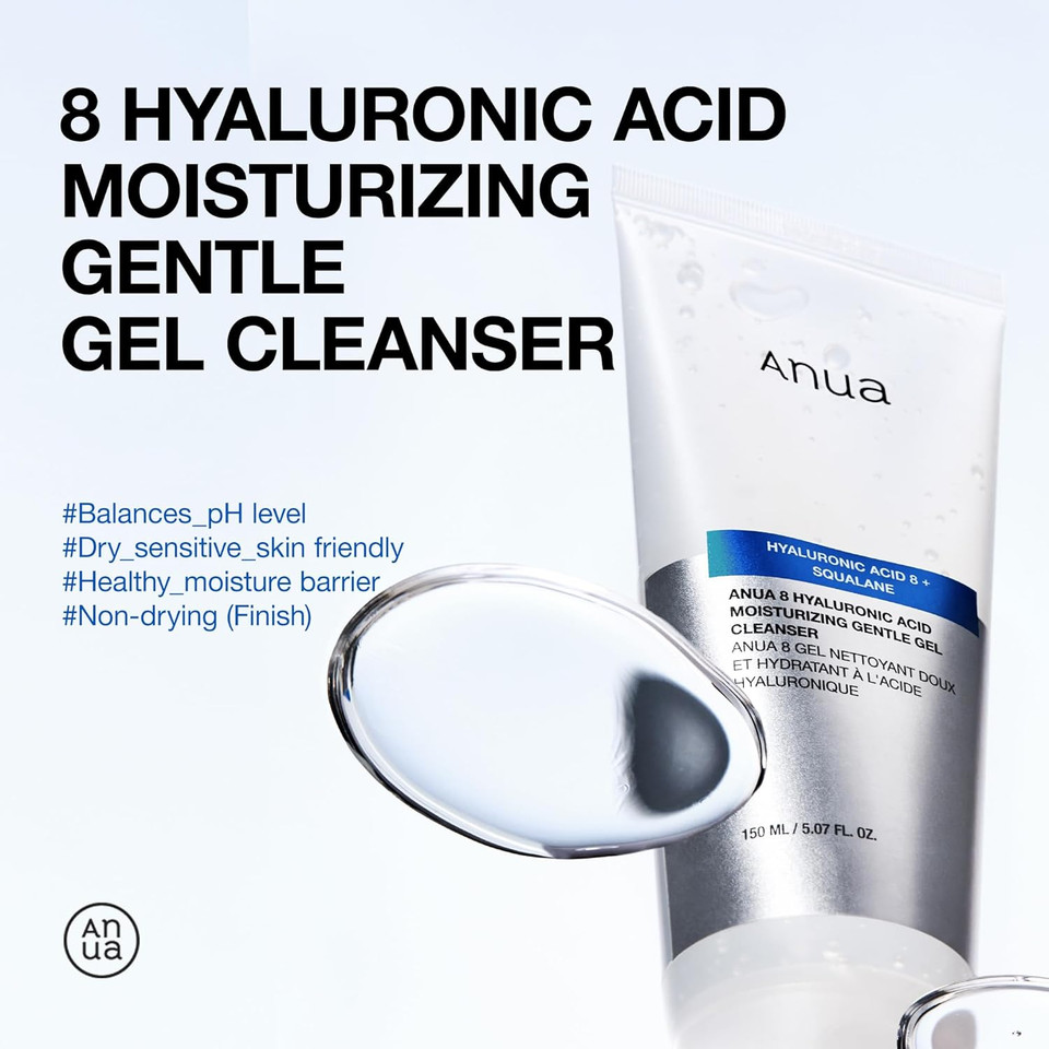 ANUA Moisturizing Gentle Gel Cleanser, Hyaluronic Acid, Squalane, Ceramide, Foaming Facial Korean Cleanser, pH Balance, Daily Hydrating Face Wash, 150ml/5.07fl oz