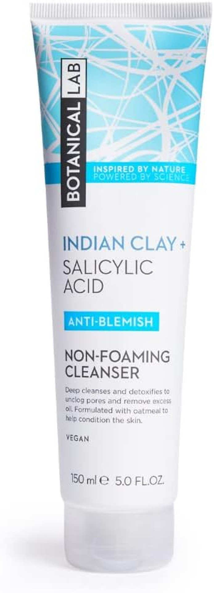 Botanical Lab Indian Bentonite Clay Non-Foaming Cleanser 150ml, Salicylic Acid, Deep Cleanse Skin by Removing Excess Oil, Dirt & Makeup, Sunflower Seed Oil & Oatmeal