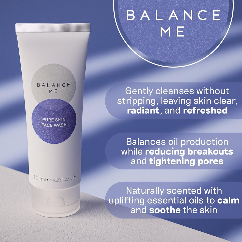 Balance Me Pure Skin Face Wash 125ml, Makeup Remover Foaming Cleanser for Blemish Control and Acne Prone Skin, With Aloe Vera for Hydrating