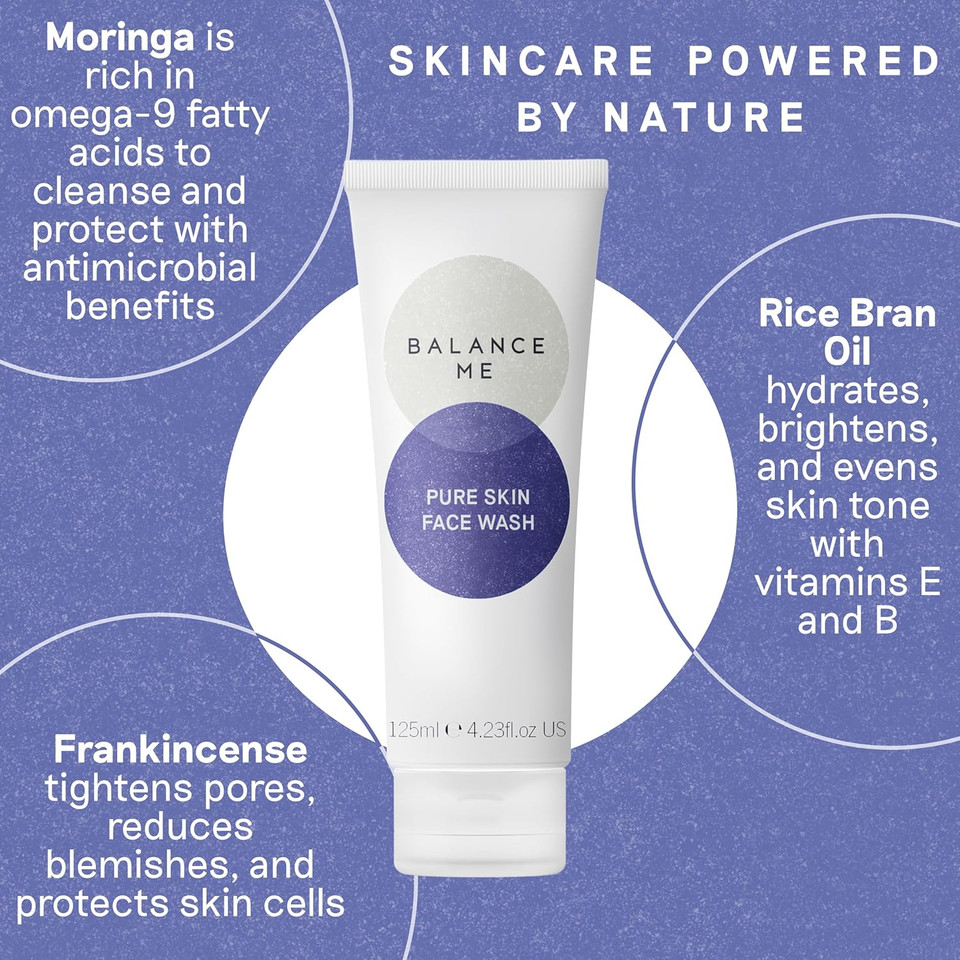 Balance Me Pure Skin Face Wash 125ml, Makeup Remover Foaming Cleanser for Blemish Control and Acne Prone Skin, With Aloe Vera for Hydrating
