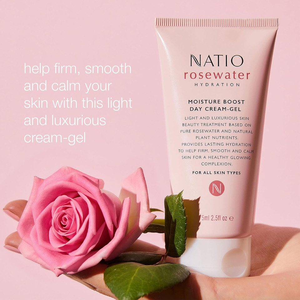 Natio Australia Rosewater Hydration Moisture Boost Day Cream-Gel, 75 ml - Face Cream with Shea Butter - Face Moisturiser for All Skin Types