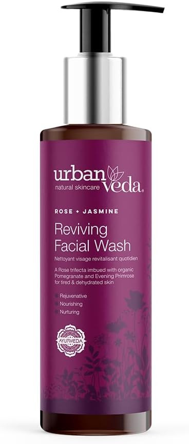 Urban Veda Reviving Anti Aging Face Wash | For Mature, Tired & Wrinkled Skin | Contains Organic Rose water & Jasmine oil | Rose Flower Oil and Arjuna Extract | Simple Face Wash Women and Men |150ml