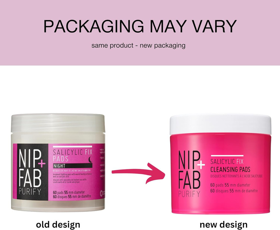 Nip + Fab Saliyclic Fix Night Pads for Face with Hyaluronic Acid, Exfoliating Facial Pad BHA Exfoliant for Skin Hydration Acne Breakouts and Blemishes, 60 Pads, 80 ml (Pack of 2)