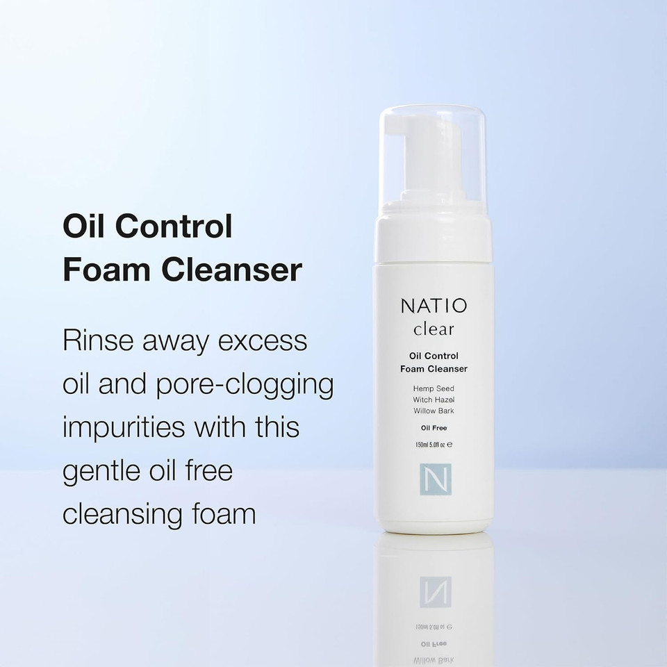 Natio Australia Clear Oil Control Foam Cleanser, 150 ml - Acne Face Wash - Face Cleanser with Tea Tree, Witch Hazel - For Oily, Acne Prone Skin Natio Australia Clear Oil Control Foam Cleanser, 150 ml - Acne Face Wash - Face Cleanser with Tea Tree, Witch Hazel - For Oily, Acne Prone Skin