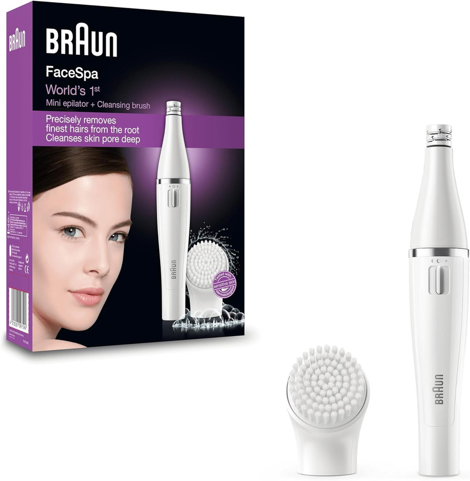 Braun FaceSpa Face Epilator for Women, Hair Removal with Facial Cleansing Brush Head, 100% Waterproof, SE810, White