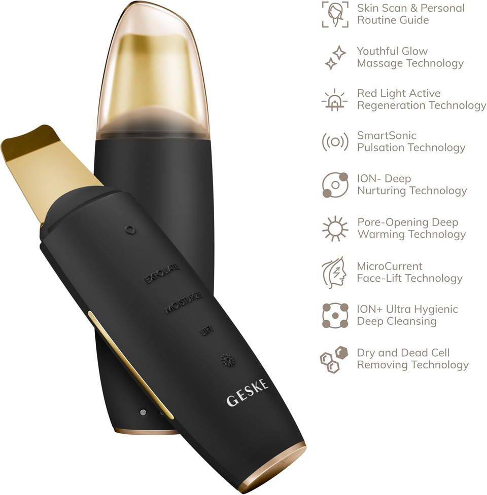 GESKE SmartAppGuided MicroCurrent Skin Scrubber & Blackhead Remover | 9 in 1 | Skincare tool | Pores cleaner | Anti-aging and cleansing | Professional face lift | Blackheads removal & extraction