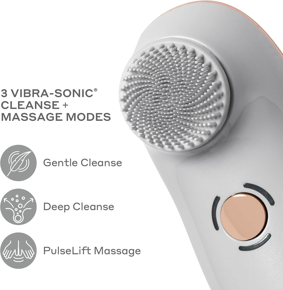 MAGNITONE BareFaced3 Vibra-Sonic Facial Cleanse + Massage Brush, Rechargeable Electric Face Brush, Gentle + Deep Cleanse + PulseLift Massage, Skin is Firmer, Tighter, Clearer, Smoother & More Radiant